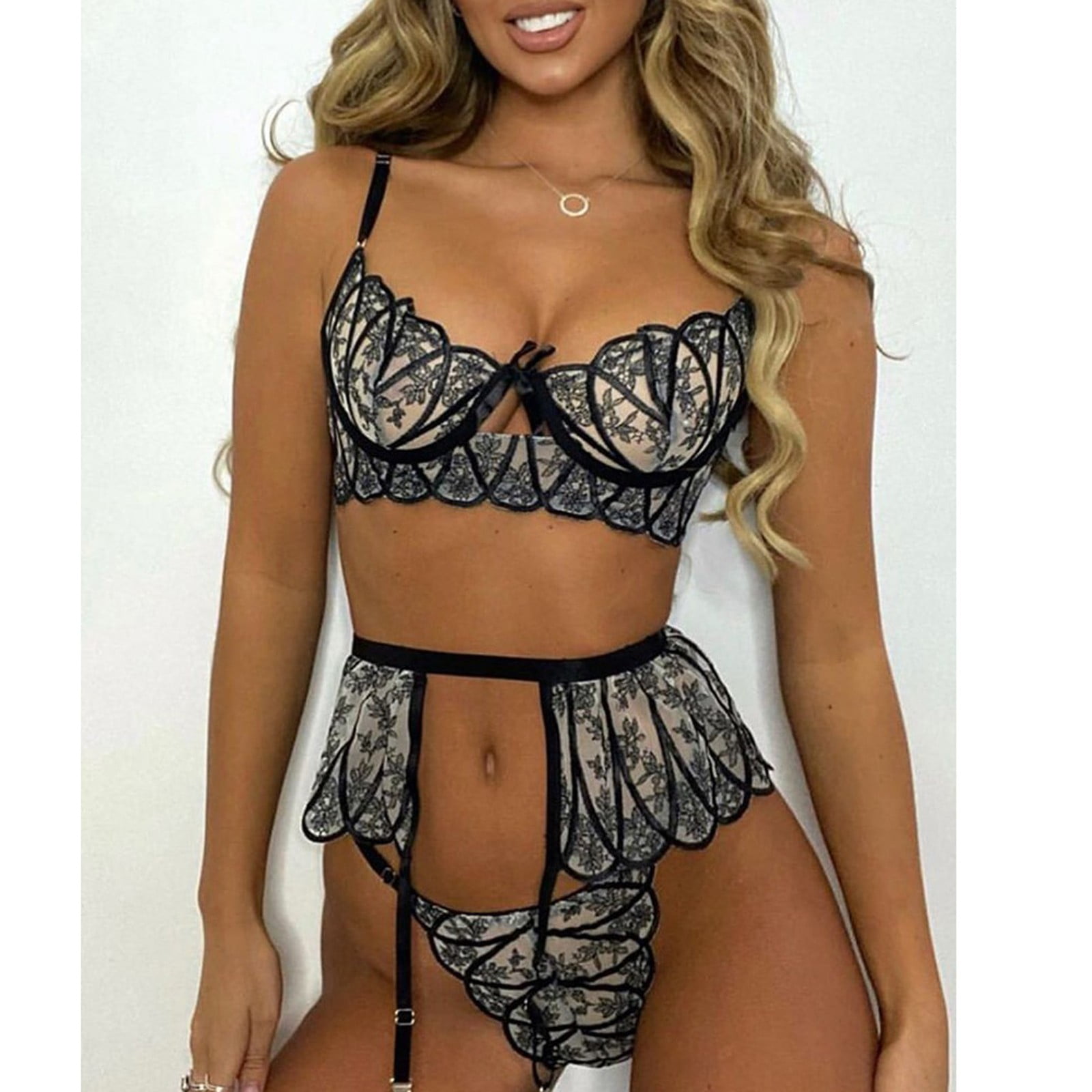 Buy Set Bra Lingerie Lace Sexy Underwear Women Thong Embroidery Garter  Wireless Playful Promises Lingerie Online at desertcartOMAN