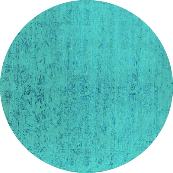 Ahgly Company Machine Washable Indoor Round Oriental Turquoise Blue Industrial Area Rugs, 5' Round