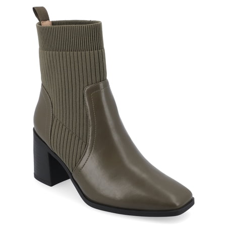 Journee Womens Harlowe Chelsea Knit and Vegan Leather Booties, Widths Available