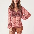 thumbnail image 3 of Blusas de manga larga TEELYNN para mujer, blusa de verano con estampado floral de algodón estilo bohemio, blusas playeras de estilo bohemio con borlas y cuello en V, 3 of 5