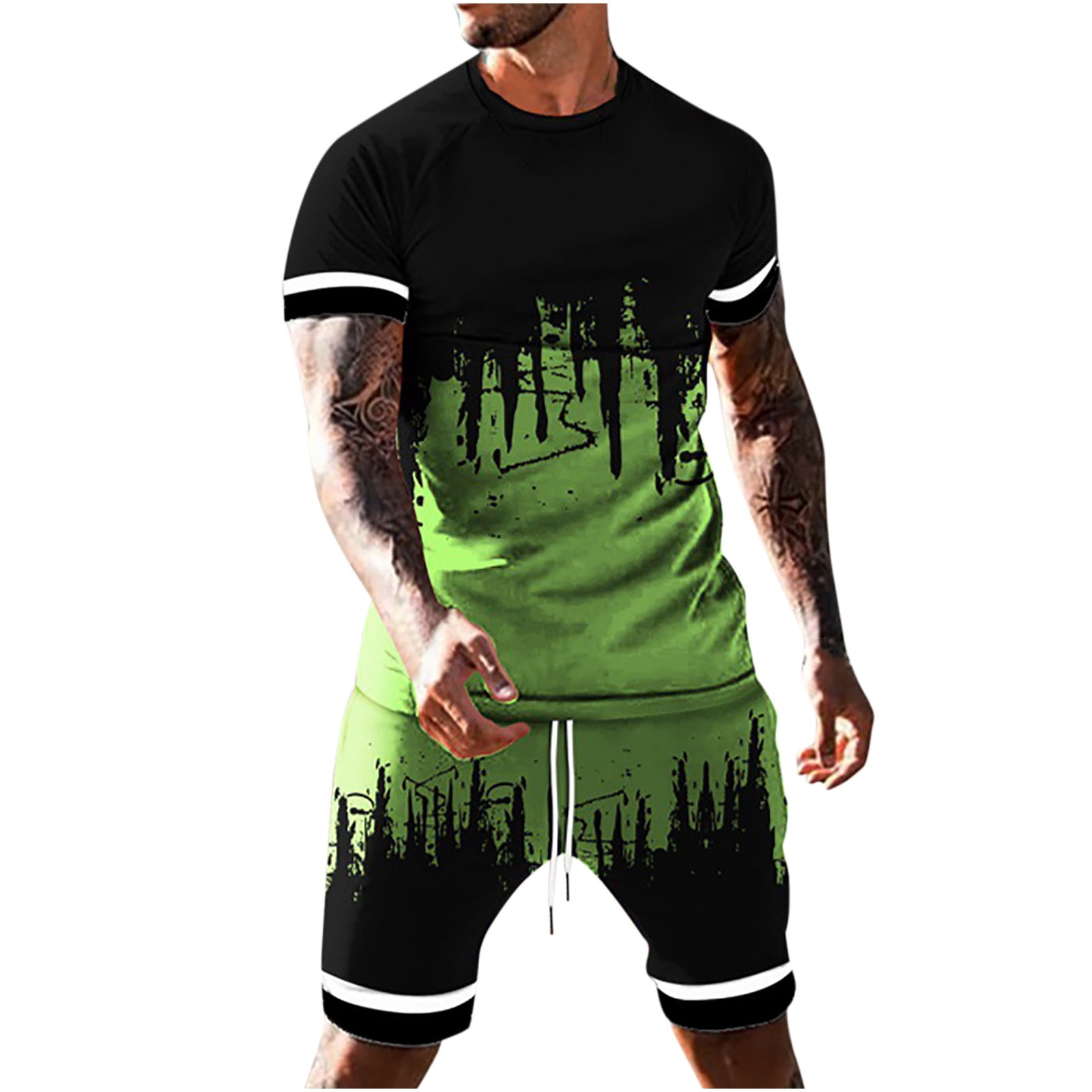 Mens T-Shirt Outfit 2 Piece Sets Tee Hippie Shirts Short Sleeve Beach Shirt Shorts Suit Mens Gifts Tracksuits