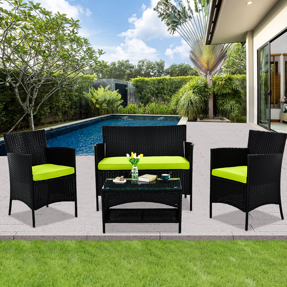 4-Piece Patio Furniture Sets in Patio & Garden, Outdoor Wicker Sofa PE Rattan Chair Garden Conversation Set for Backyard with Two Single Sofa, One Loveseat, Tempered Glass Table, Q16427 - image 2 of 12