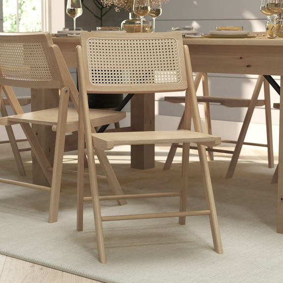 Merrick Lane Set of 2 Cane Rattan Folding Chairs in Natural