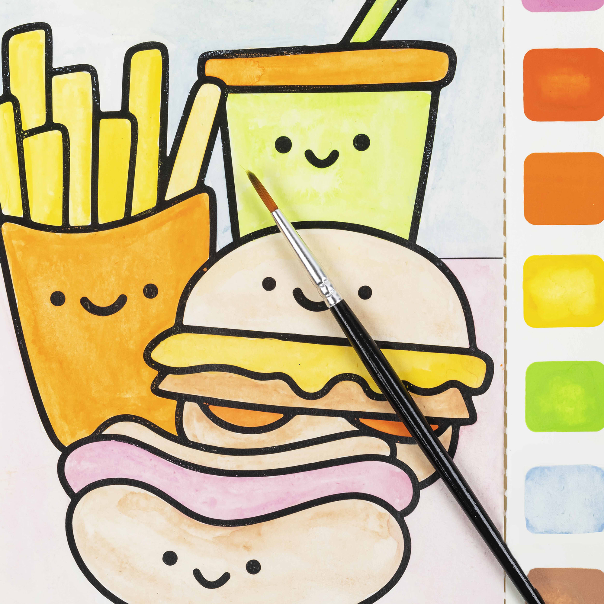 Vivid by Brea Reese: Watercolor Pad Kit - Kawaii Food - 8 Playful Food & Dessert Designs, 4 Blank Sheets, 12 Detachable Paint Palettes, Brush, DIY Art