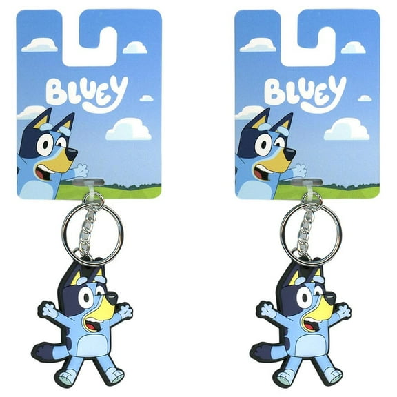 2 Piece Bluey Lasercut Rubber Bag Clip Keychain Accessory in Display