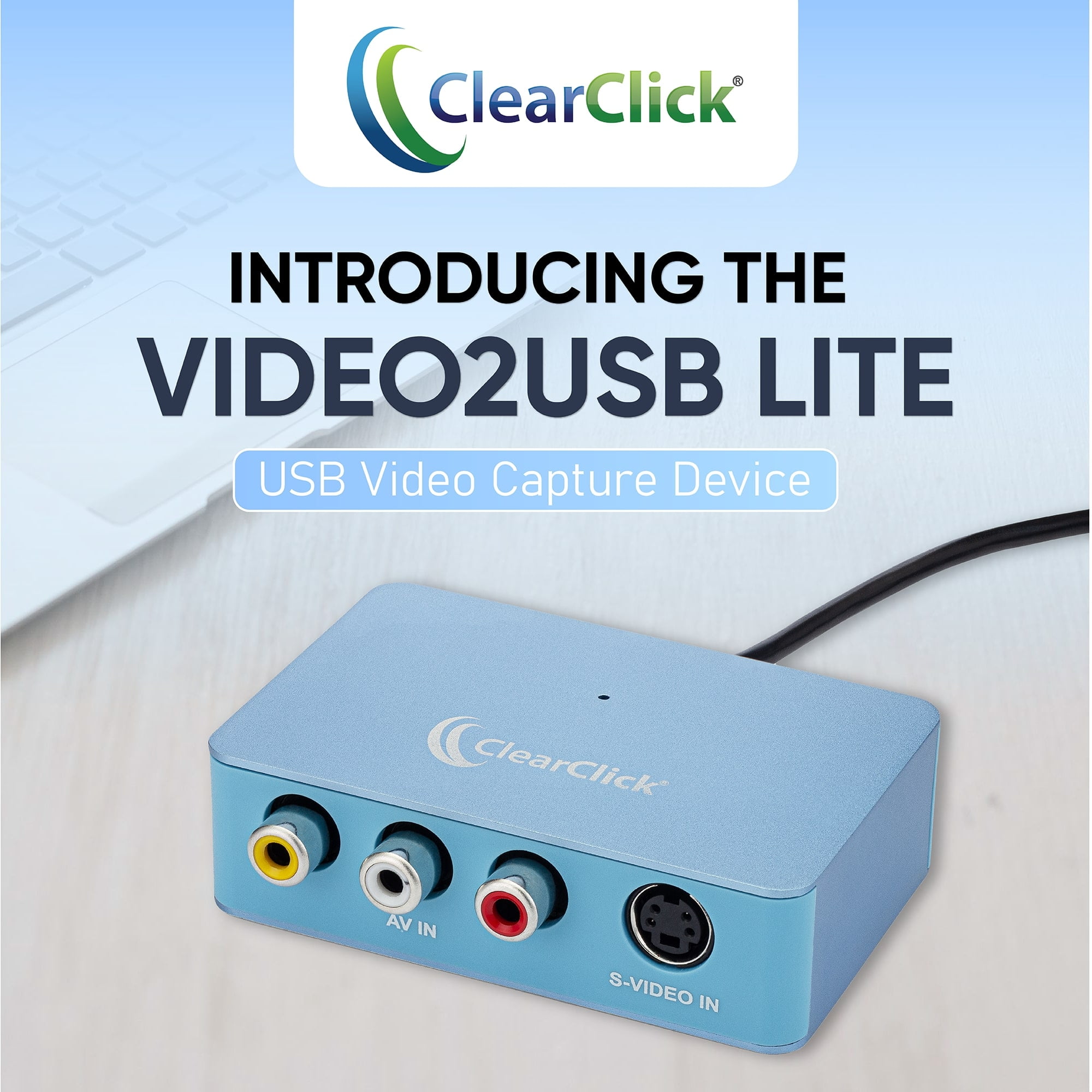 ClearClick Video to USB Lite - USB Audio Video Capture Device - Input AV, RCA, S-Video, VCR, VHS, Camcorder, Video8, Hi8, DVD, Retro Gaming Systems - USB-C Plug & Play
