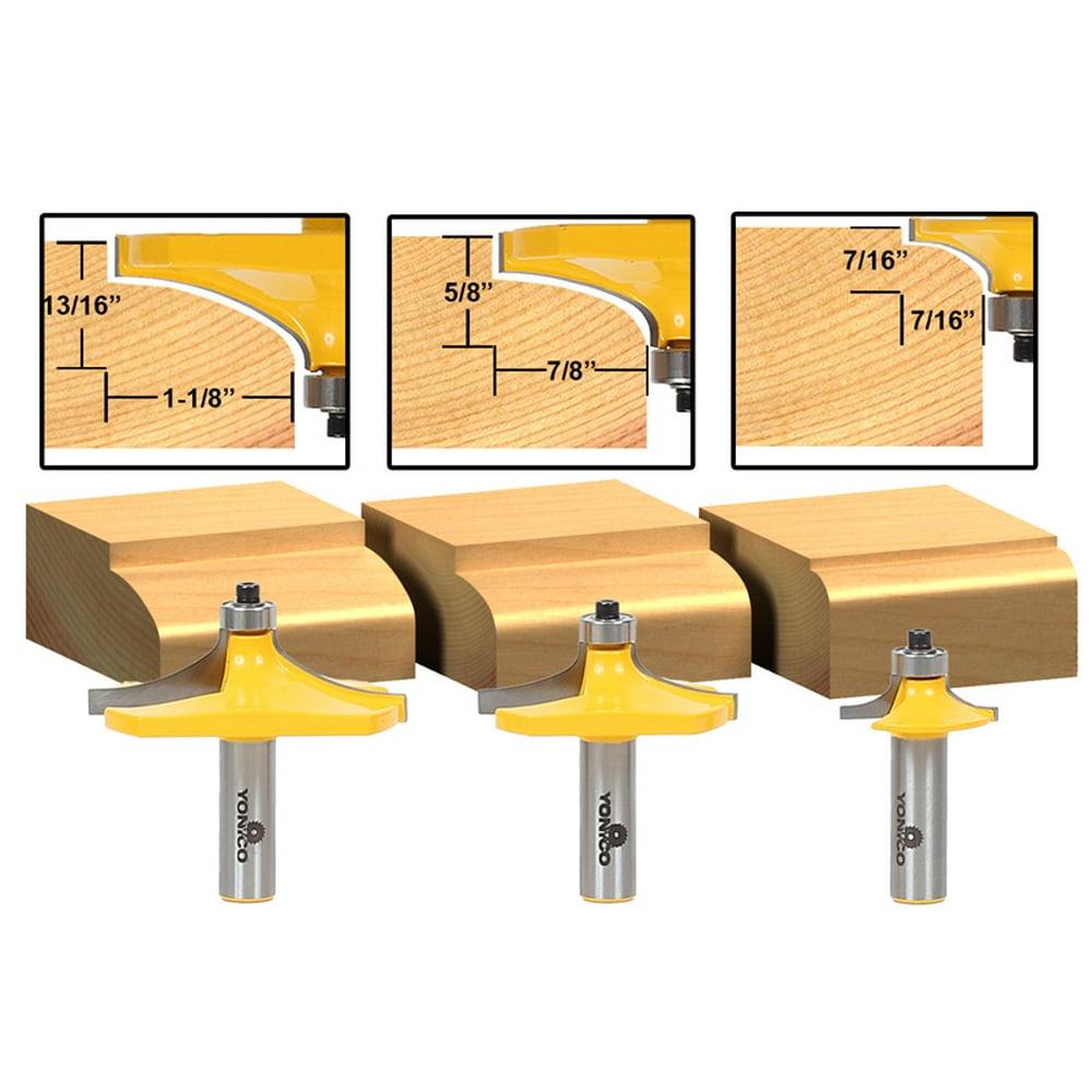 3 Bit Thumbnail Table Edge Forming Router Bit Set 1/2" Shank Yonico