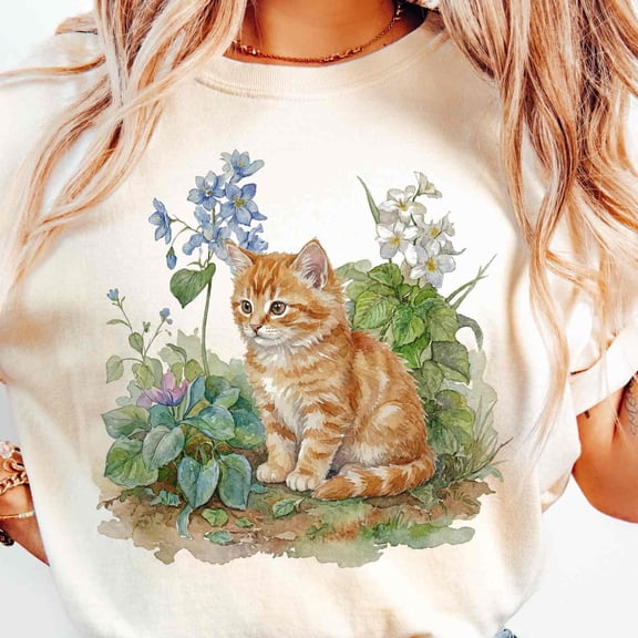 Kitten 90s Graphic Tshirt Style Cat Shirt Retro Cottagecore Aesthetic Floral Unisex Shirt