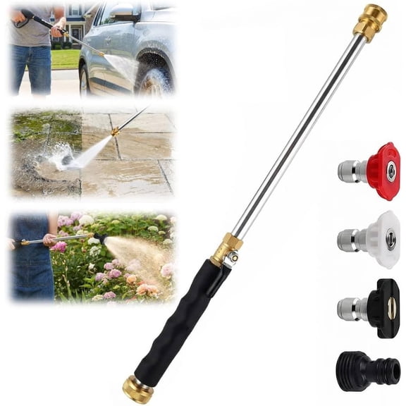 Pressure Washer Wand with Interchangeable Nozzles, Jet Nozzle Power Washer for Garden Hose – Heavy Duty Brass Connector, Pressure Washer Nozzle for Car, Patio, Driveway, Deck Cleaning(Q)
