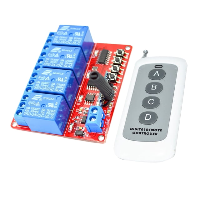 de Módulo mutación 433M 24 V de 4 Vías con Conador Remoto de de 4 Botones Macarena Interruptor de relé