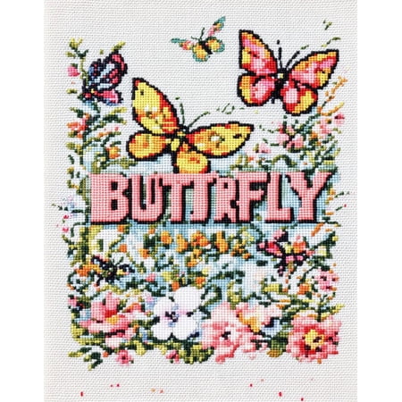 DIY Cross Stitch Kit for Beginners Cute Colorful Butterfly 11CT Embroidery Kit with Pattern Stamped Needlepoint Craft Kit for Home Decor 40x50cm-4