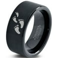 thumbnail image 1 of Tungsten Walking Trail Human Footprints Band Ring 9mm Men Women Comfort Fit Black Flat Cut Brushed Polished, 1 of 4