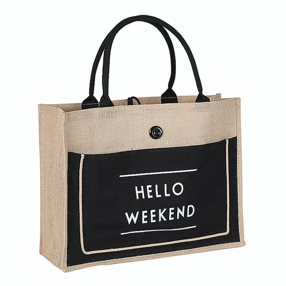 Reusable Grocery Bag Shopping Tote Cotton Jute Burlap, Water Resistant Laminated Inner Lining