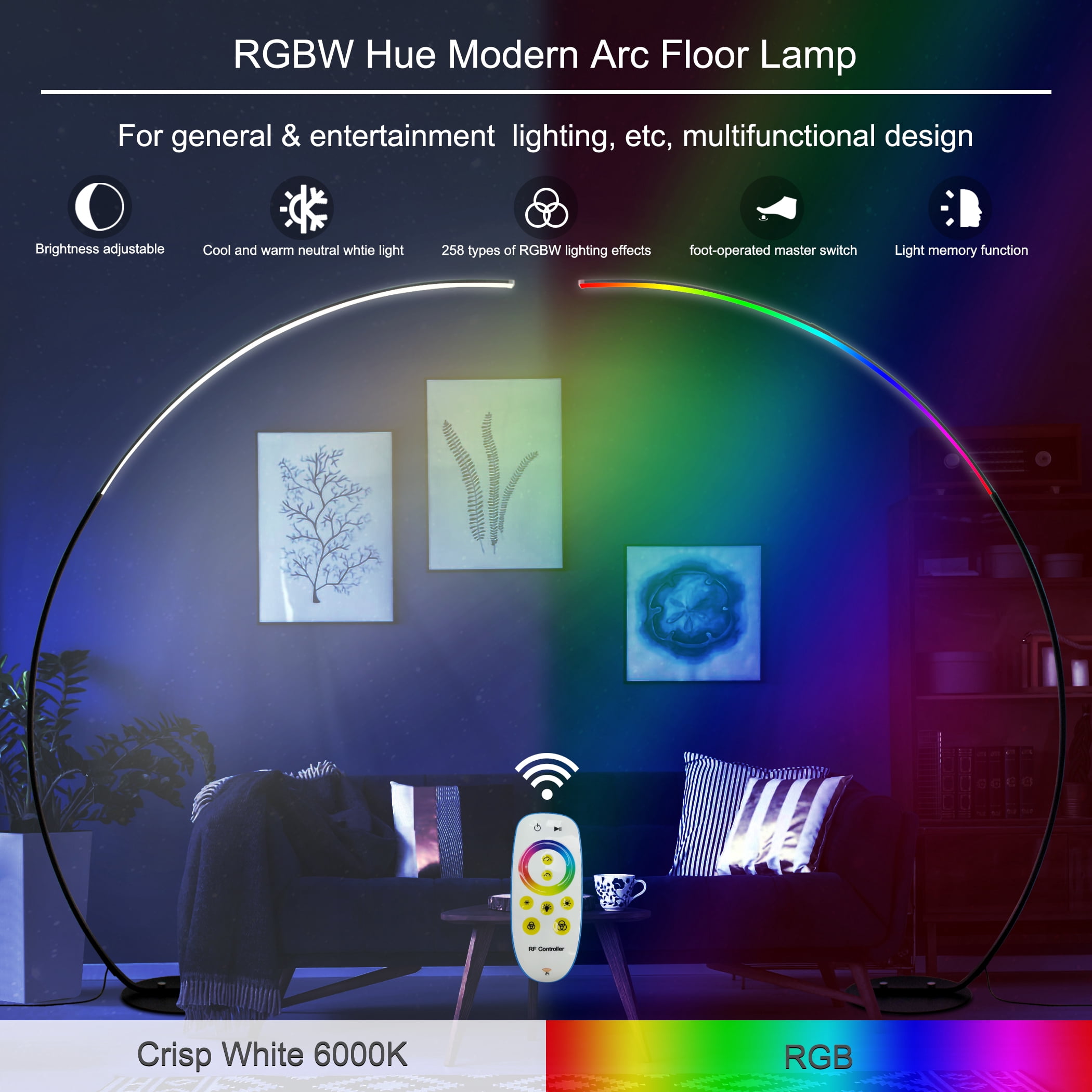 Lamp Depot 67" Modern Arc Floor Lamp,Curved Dimmable LED Lamp Tall Standing Light with Remote Control for Living Room Bedroom and Office