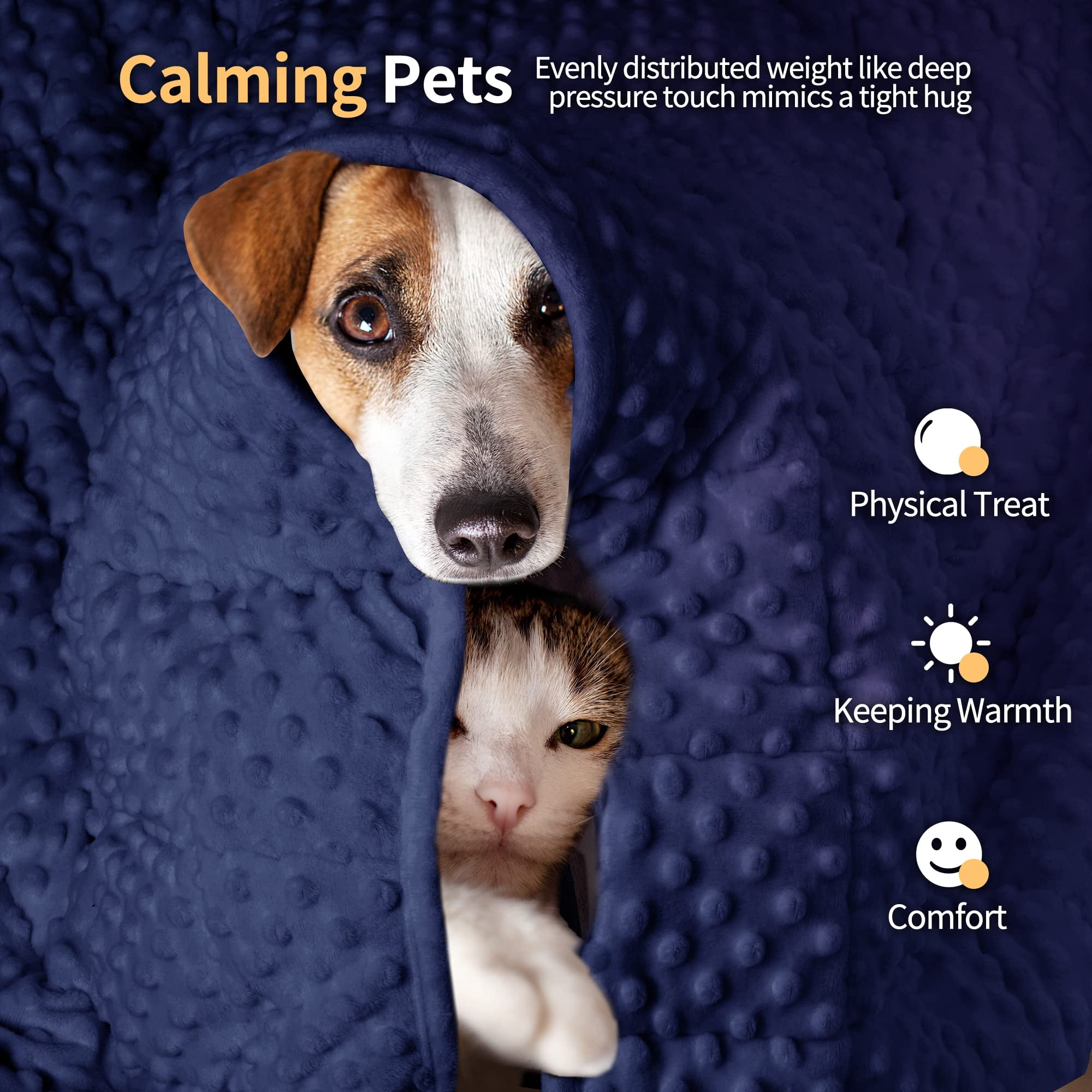 Weighted Blanket For Pets | Thunder Dogs Anxiety Premium Soft Minky Relaxation & Calming Anti Used In Car  Bed Couch Dark Blue Washable Medium (32"x40")