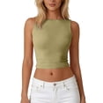 thumbnail image 2 of Women's High Neck Sleeveless Tank Tops with Backless Cropped Cut and Fitted Silhouette Featuring Solid Color Basic Style Beige L, 2 of 6