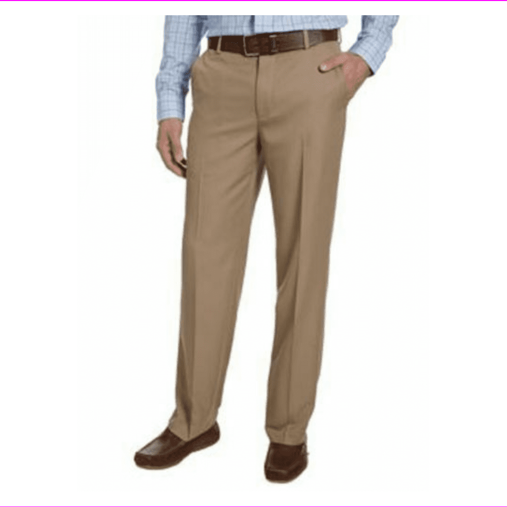 IZOD Menâ€™s Straight Fit, Flat Front Dress Pant Khaki 38X30 - Walmart.com