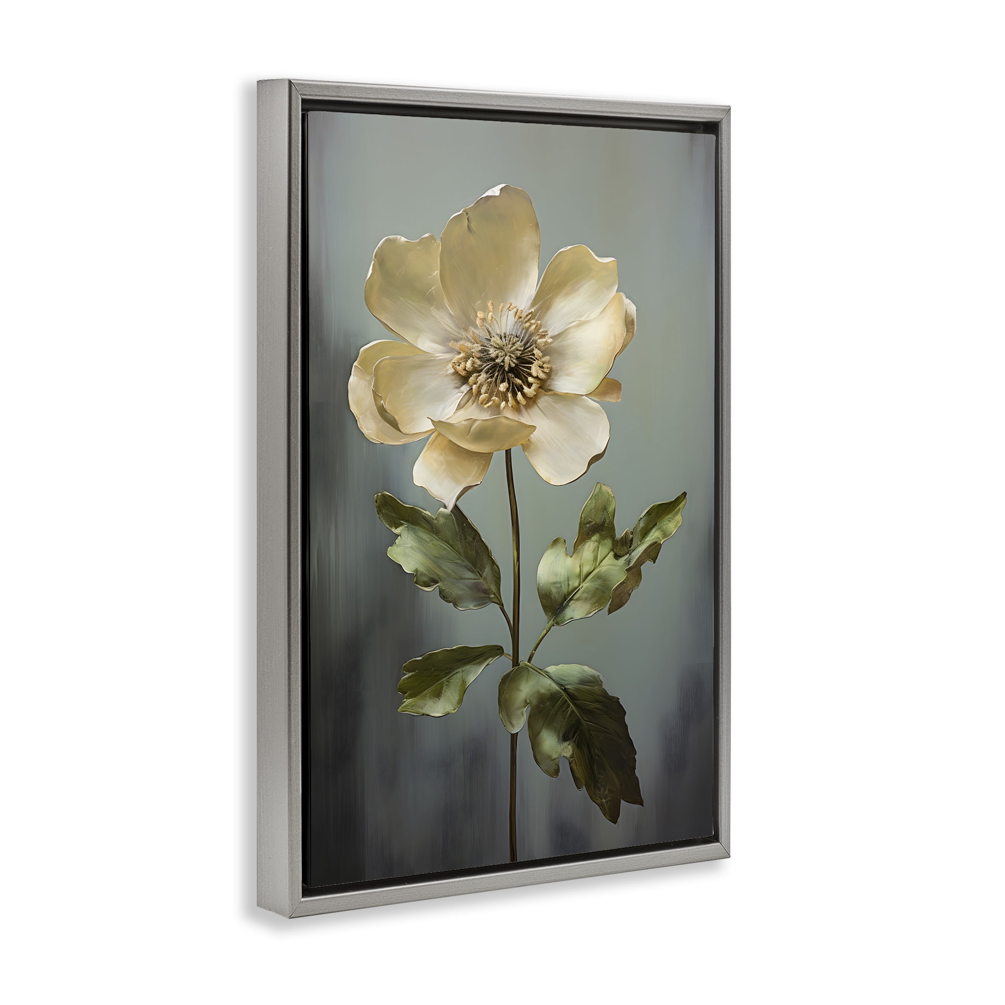 Stupell Industries White Floret Bloom Botanical & Floral Painting Gray Floater Framed Art Print Wall Art, 17 x 25