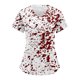 thumbnail image 2 of Camiseta de manga corta con escote en V para mujer con estampado abstracto artístico en rojo y blanco, corte holgado informal, 2 of 4