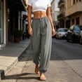 thumbnail image 2 of Women's Summer Harem Pants Casual Elastic Waist Flowy Loose Fit Yoga Pants Drawstring Lightweight Loungewear Jogger Pants Gray M, 2 of 7