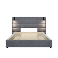 thumbnail image 6 of Queen Size Upholstered Bed Frame, With Wall Sconce And USB Port, Wide Headboard, Velvet, Gray, 6 of 8