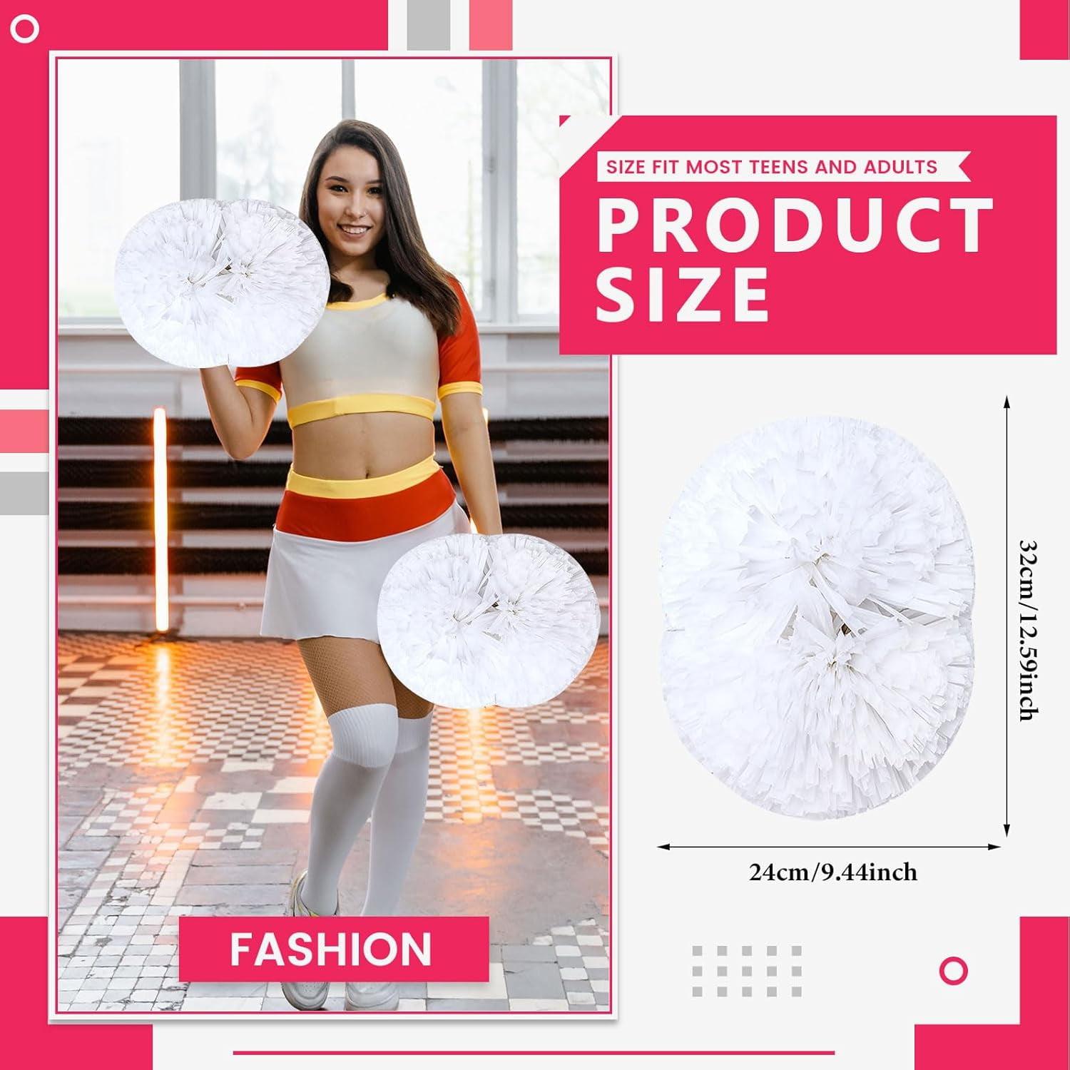 Cheerleader Pom Poms 24 Pack Sports Dance Cheering Plastic Metallic Cheerleading Pom Poms for Kids Adults.