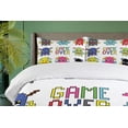 thumbnail image 4 of 90s Duvet Cover Sets, Pixel Robot Emoticons Game over Sign Inspired by 90's Computer Games Fun Artprint, Bedding Set 2 Duvet Covers & 4 Pillowcases, 2 Pack Queen Size, Yellow Red, by Ambesonne, 4 of 7