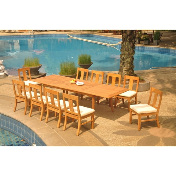 Grade-A Teak Dining Set: 10 Seater 11 Pc: 118" Double Extension Rectangle Table And 10 Osborne Armless Chairs Outdoor Patio WholesaleTeak #WMDSWVm