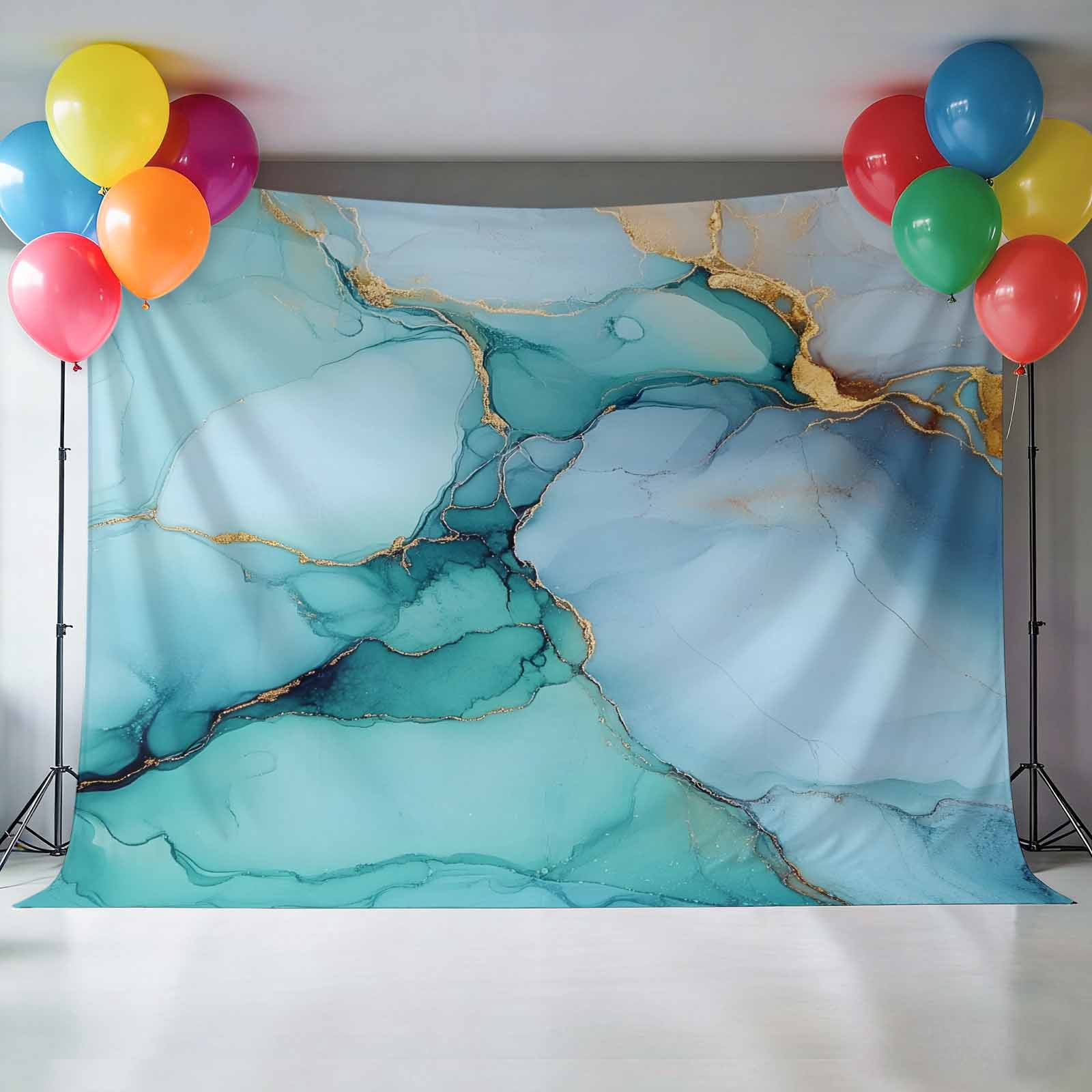Teal Marble Backdrop for Photography,Fabric Photo Background Backdrop,Contemporary Ink Painted Abstract Art Photo Booth Background for Portrait Photoshoot Video Wedding Studio Decoration Banner 7x5ft