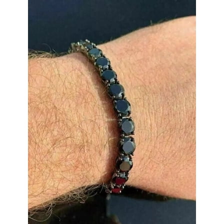 10CT Round Black Lab Created Diamond 14k Black Gold Plated Tennis Bracelet