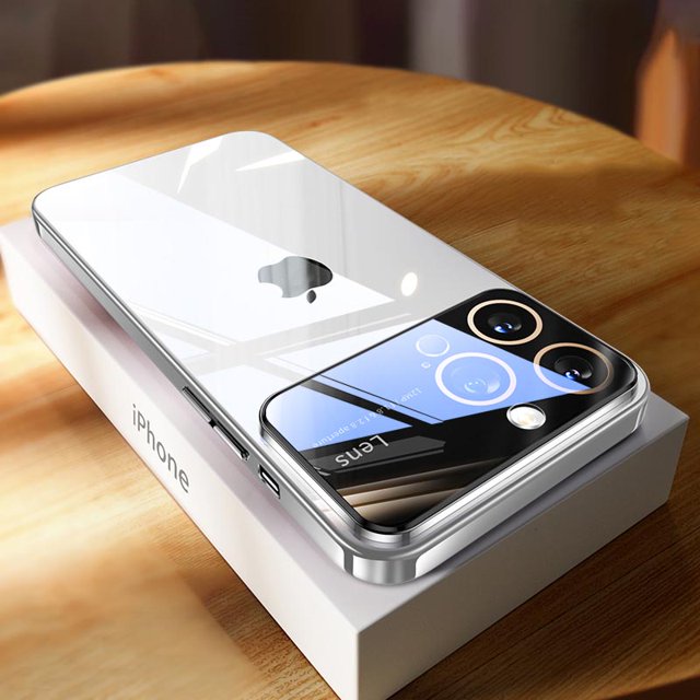 Luxury Plating Clear Silicone shockproof Glass Lens Phone Case For iPhone 15 14 13 12 11 Pro Max XR X Camera Protector Soft Cove Silver For iPhone XR