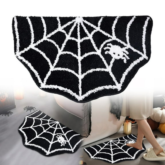 Area Rugs,TRUEDAYS Halloween Decor Mat For Bathroom Gothic Cute Halloween Decoration Black White Half Circle Mat Non Slip Rug Bathroom Mat Plush Shower Rug