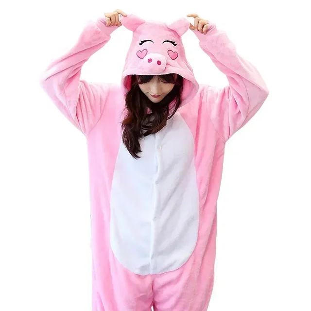 Pyjama d'Hiver Familial une Pièce Zebra avec Deux Oreilles Rondes Roses Polyester Chaud Ajusté et Confortable Vêtements de Nuit Cosplay RWJDXD