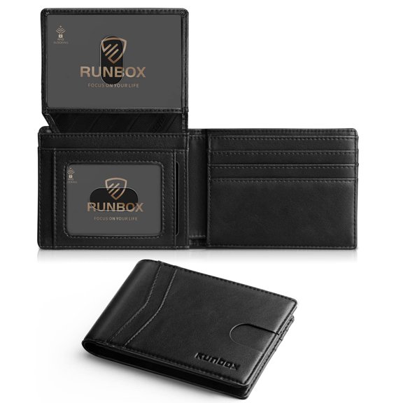 Cartera RUNBOX RFID de piel para hombre y mujer con 2 ventanas de identificación