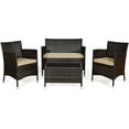 thumbnail image 2 of Gymax 4 PCS Patio Garden Rattan Furniture Set Coffee Table Cushioned Sofa Brown, 2 of 9