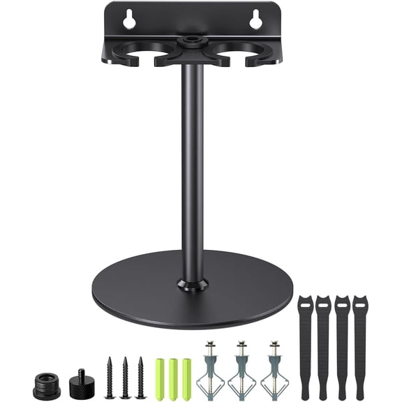Multi Microphone Holder with Mic Stand for Double Handheld Dynamic, Wired & Wireless Mics Storage, Rubber Padding/Wall Mounted or Mounted to 5/8" or 3/8" threaded Stands, Ideal for Church & Podium