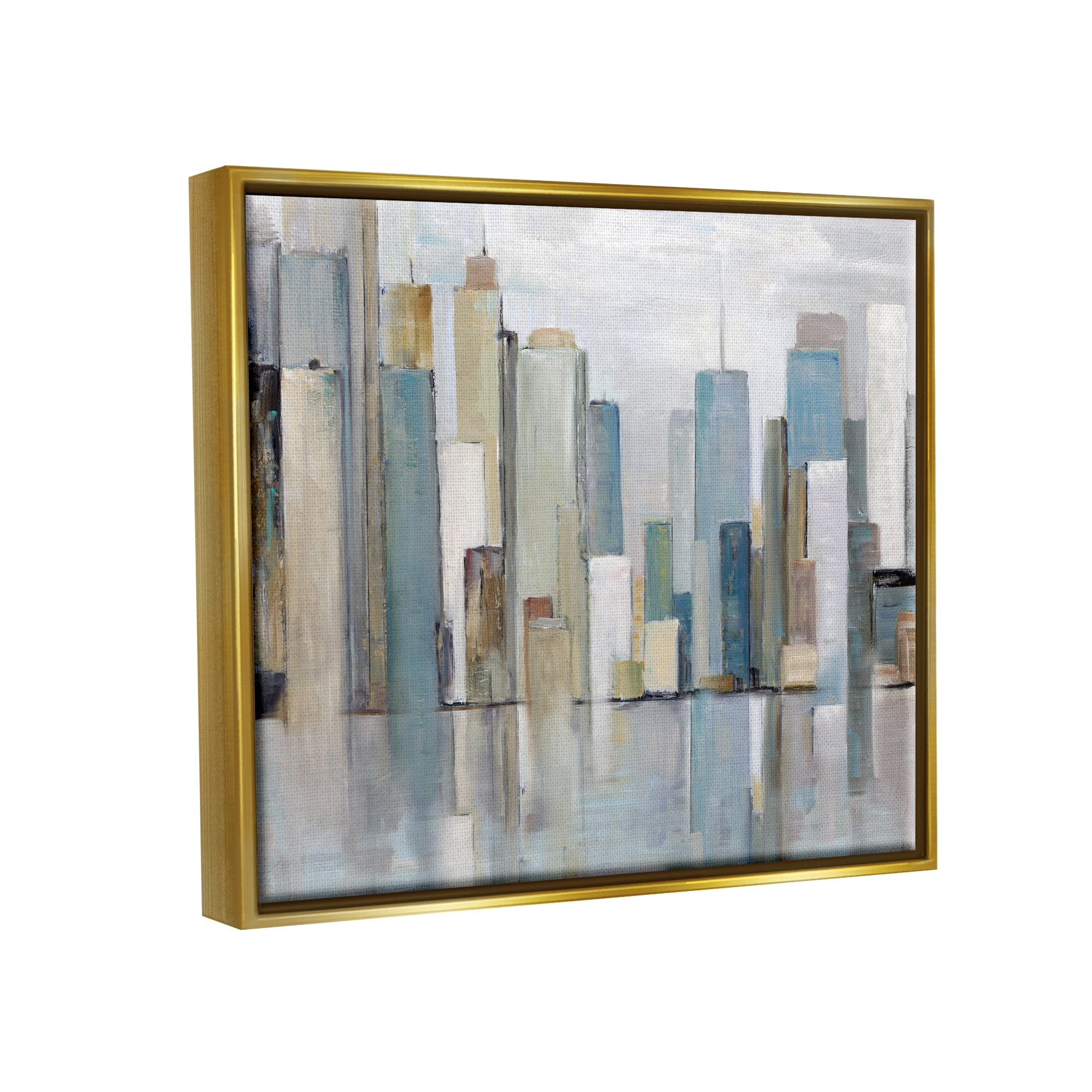 Stupell Industries Abstract Cityscape Buildings Abstract Painting Gold Floater Framed Canvas Art Print Wall Art, 31 x 25