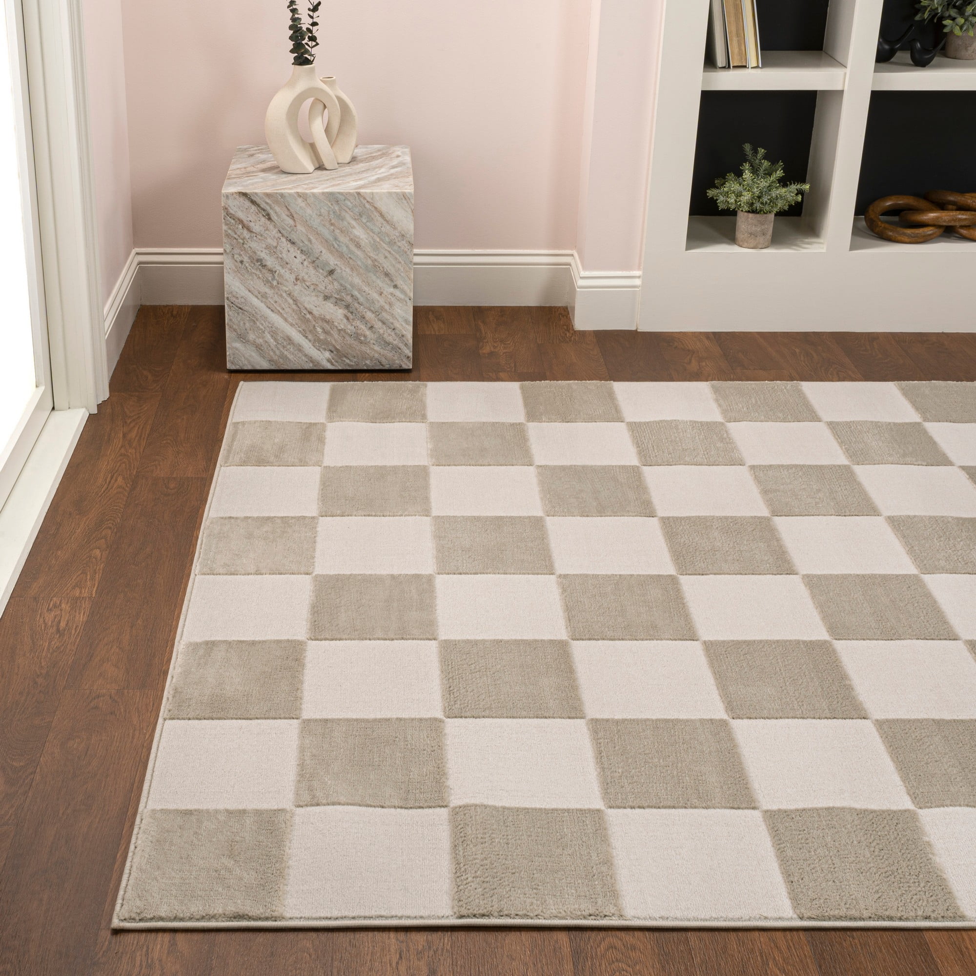 JONATHAN Y SANDSTONE 5 x 8 Area Rug, Thea Geometric Checkerboard - Beige/Cream, SND103A-5