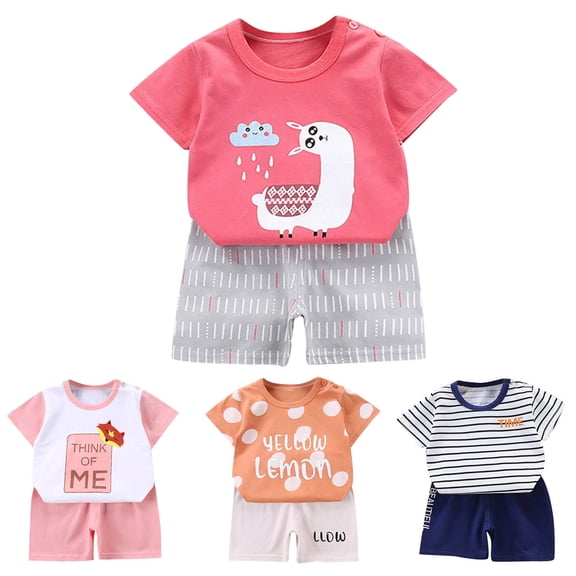 Piuwrlz Boys Girls Short Sets Kids Summer Outfit Set Printed T-Shirt and Shorts Set Hot Pink Size 2-3Years