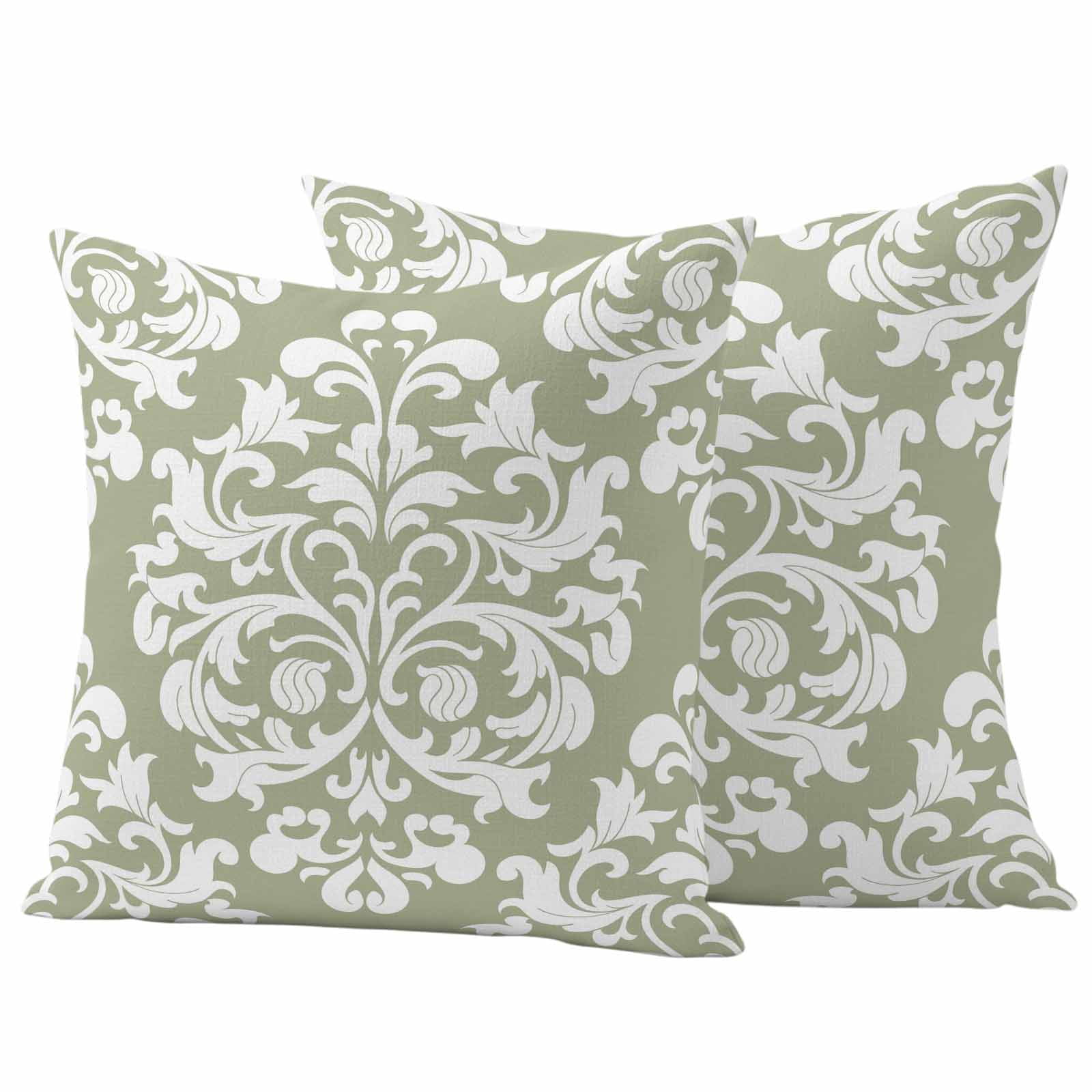 Baroque Sage Green Outdoor Pillow Covers 26x26 Inch Throw Pillow Covers Set of 2 Waterproof Decorative Pillow Cases Vintage Damask Classic Floral Cushion Covers for Patio Furniture Garden Couch Sofa