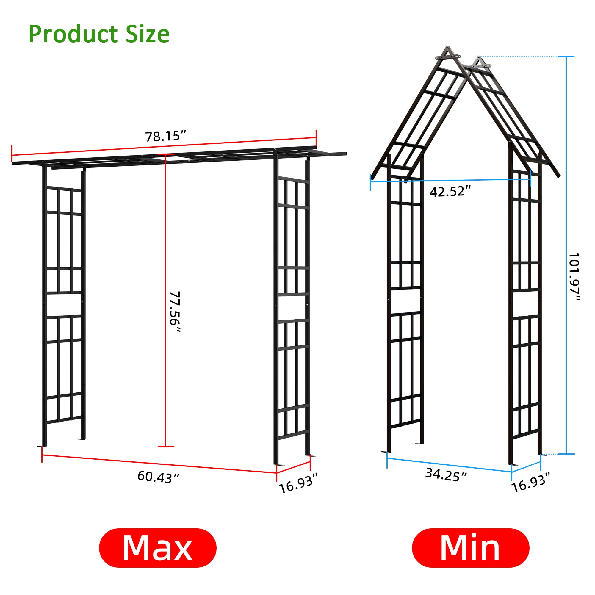 Miniyam Adjustable Metal Garden Arch for Climbing Plants, Durable Powder-Coated Trellis