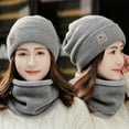 thumbnail image 3 of vnanda Knit Hat Scarf Set Women Winter Hat Scarf Set Knitted Thickened Solid Color Warm Windproof Elastic Anti-slip Plush Cycling Neck Wrap Beanie Set Lady, 3 of 8