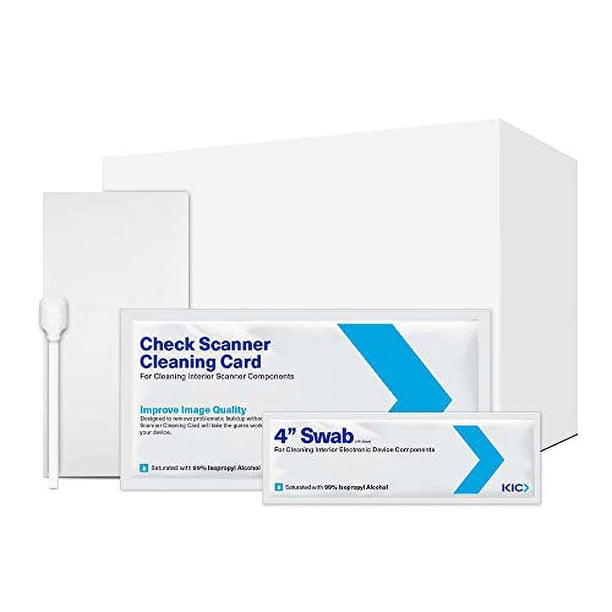 KICTeam - Kit de limpieza para escáneres de cheques (25 tarjetas de limpieza y 6 hisopos) - Incluye 25 limpiezas semanales