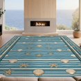 thumbnail image 2 of Design&I 3'x5' Washable Area Rug Stripe Seashell Starfish Motif Round Compass Maritime Nautical Wave Refined for Home Office, Hallway, Low Profile & Durable Daily Traffic Ready, 2 of 7