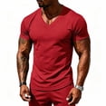 thumbnail image 4 of Men's V-Neck Short Sleeve T-Shirt, Moisture Wicking Mesh Breathable Athletic Tee, Slim Fit Casual Workout Top for Gym & Daily Wear Red, 4 of 9