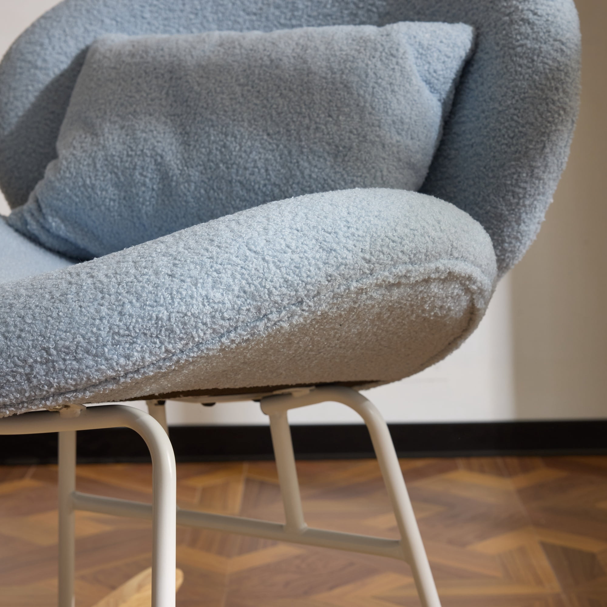 Zimtown Nursery Rocking Chair, Teddy Fleece Upholstered Rocker Glider, Rocking Accent Chair with Wooden Frame for Living Room Bedroom, Light Blue
