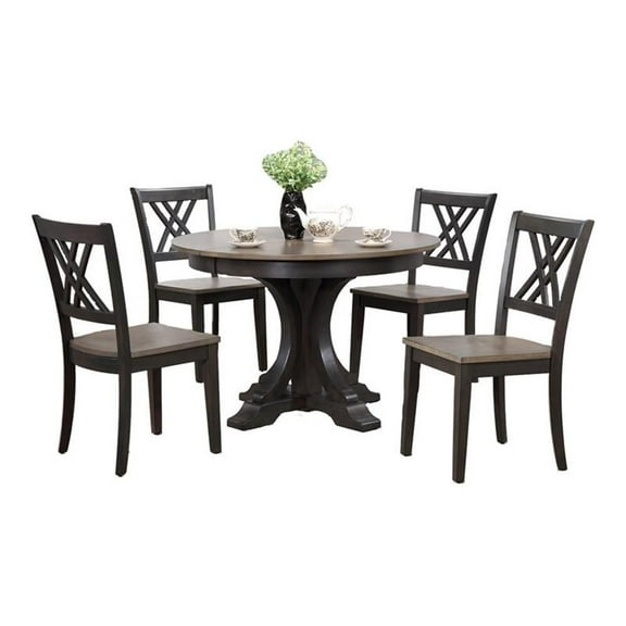 5-Pc Deco Double X Wood Dining Set in Gray/Black Stone