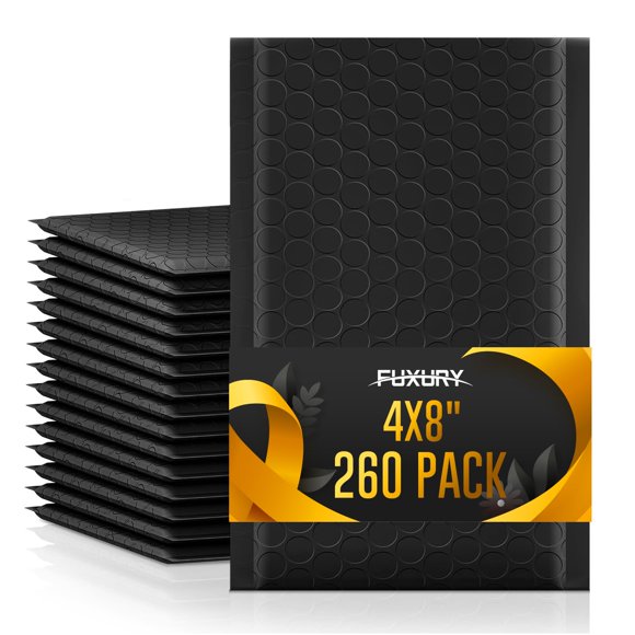 Paquete de 260 sobres acolchados negros Bubble Mailer Fuxury de 4 x 8 pulgadas