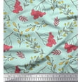 thumbnail image 1 of Soimoi Green Cotton Voile Fabric Red Berries & Leaves Decor Fabric Printed Yard 42 Inch Wide, 1 of 3