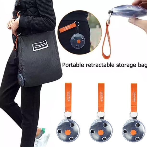 Bolsa de compras portátil, plegable, telescópica, con forma de disco pequeño, bolsa de almacenamiento multifuncional